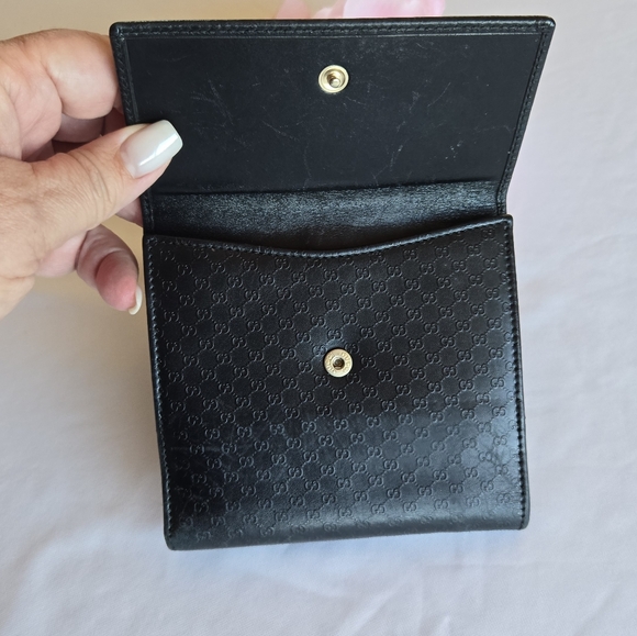 Vintage GUCCI Jackie Bi Fold Wallet Leather Metal Square Buckle Gold Hardware - Picture 13 of 14